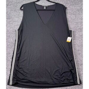INC International Concepts 3X Black Sleeveless Top NWT Ruched Sides V Neck